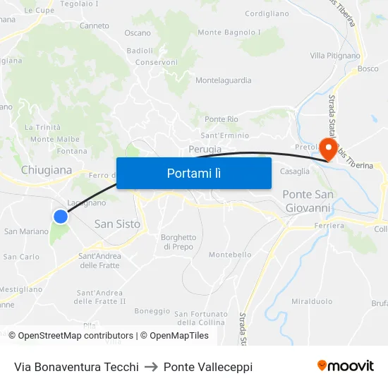 Via Bonaventura Tecchi to Ponte Valleceppi map