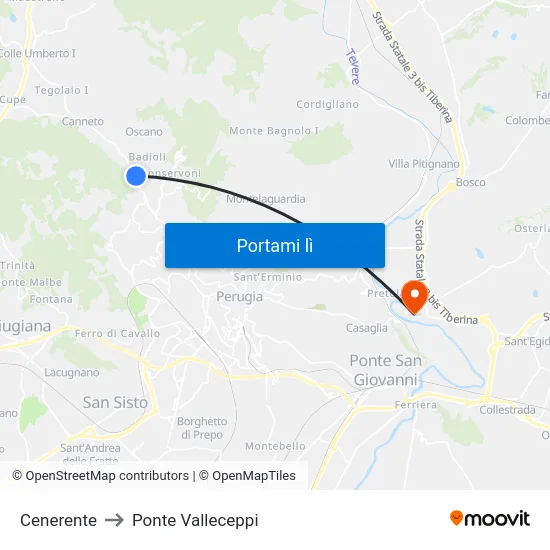 Cenerente to Ponte Valleceppi map