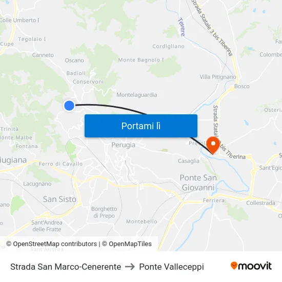 Strada San Marco-Cenerente to Ponte Valleceppi map