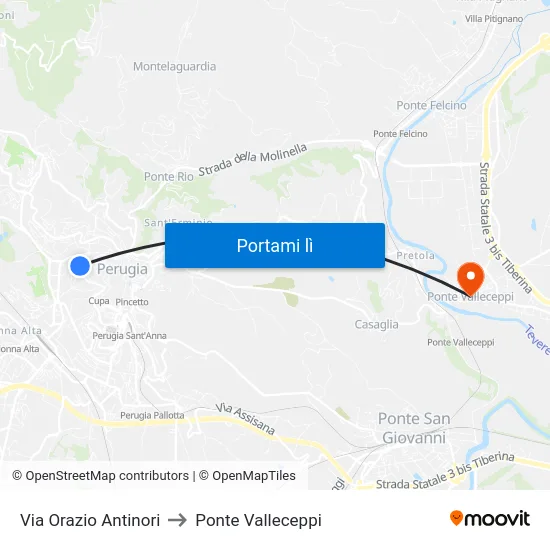 Via Orazio Antinori to Ponte Valleceppi map