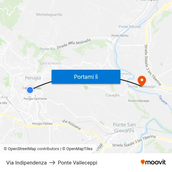 Via Indipendenza to Ponte Valleceppi map