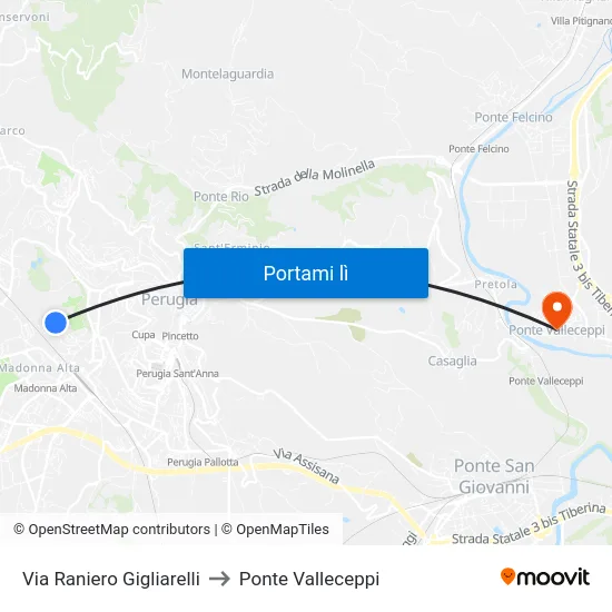 Via Raniero Gigliarelli to Ponte Valleceppi map