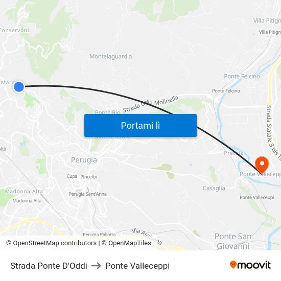 Strada Ponte D'Oddi to Ponte Valleceppi map