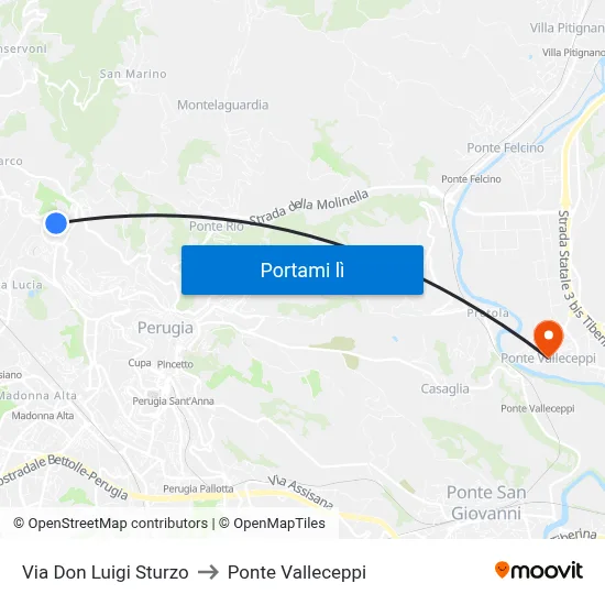 Via Don Luigi Sturzo to Ponte Valleceppi map