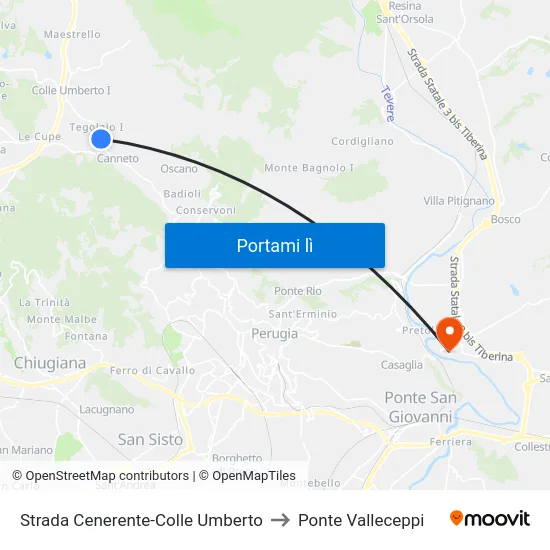 Strada Cenerente-Colle Umberto to Ponte Valleceppi map