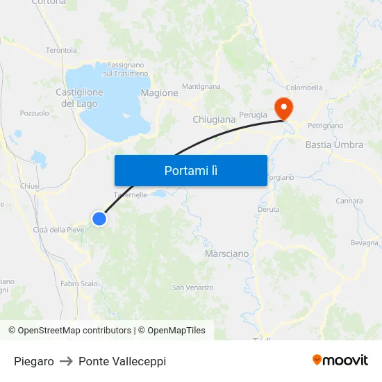 Piegaro to Ponte Valleceppi map