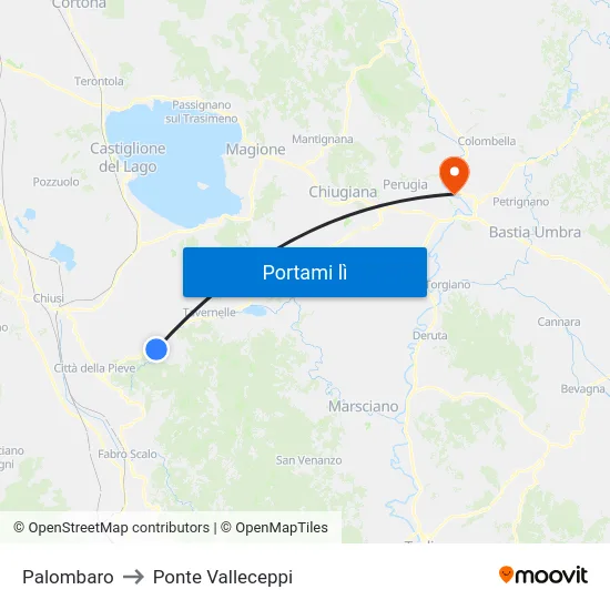 Palombaro to Ponte Valleceppi map