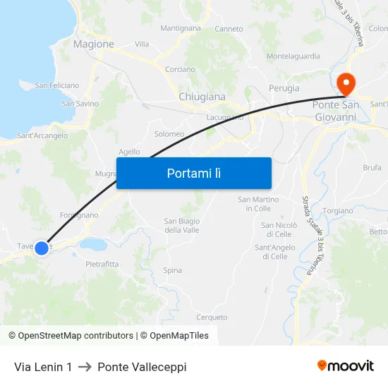 Via Lenin 1 to Ponte Valleceppi map
