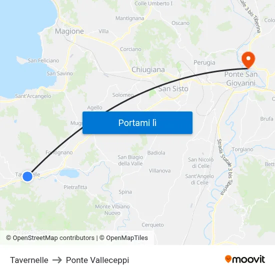 Tavernelle to Ponte Valleceppi map