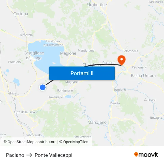 Paciano to Ponte Valleceppi map