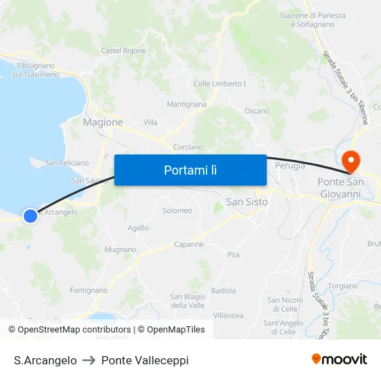 S.Arcangelo to Ponte Valleceppi map