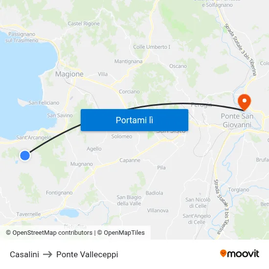 Casalini to Ponte Valleceppi map