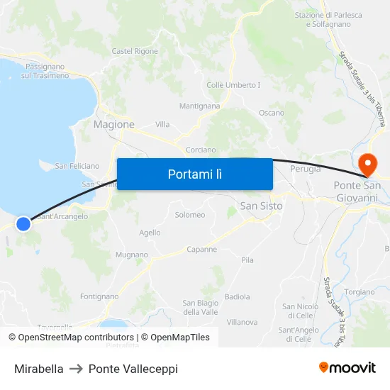 Mirabella to Ponte Valleceppi map
