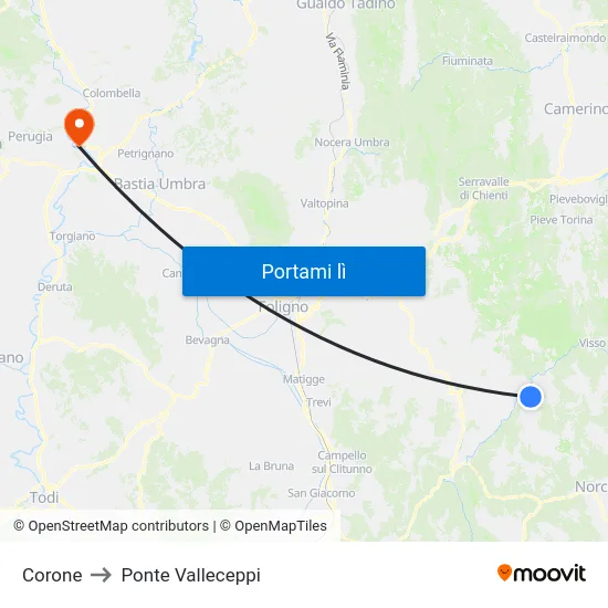 Corone to Ponte Valleceppi map