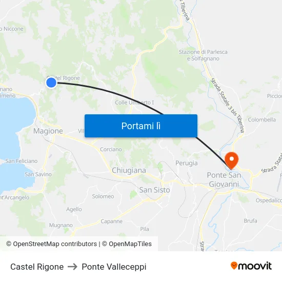 Castel Rigone to Ponte Valleceppi map