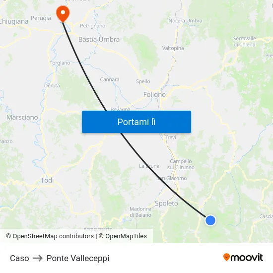 Caso to Ponte Valleceppi map