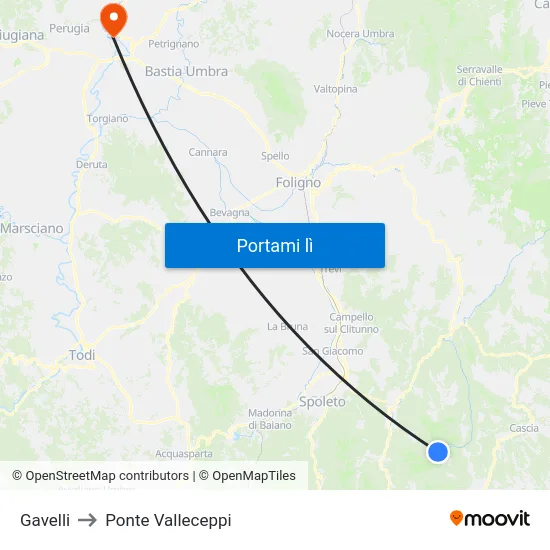 Gavelli to Ponte Valleceppi map