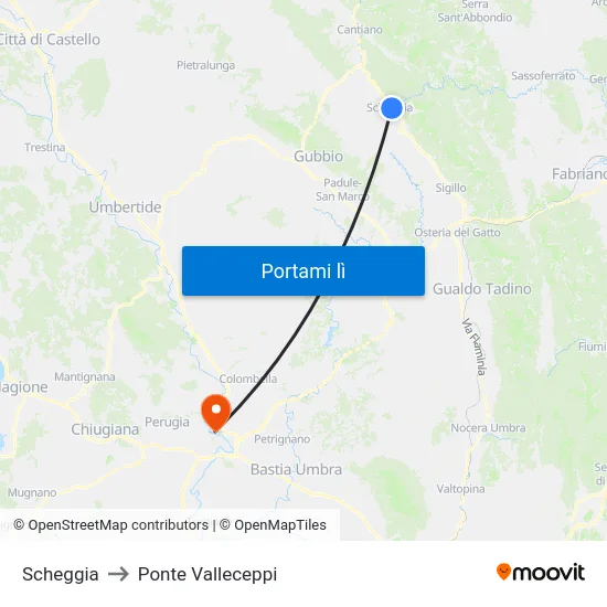 Scheggia to Ponte Valleceppi map