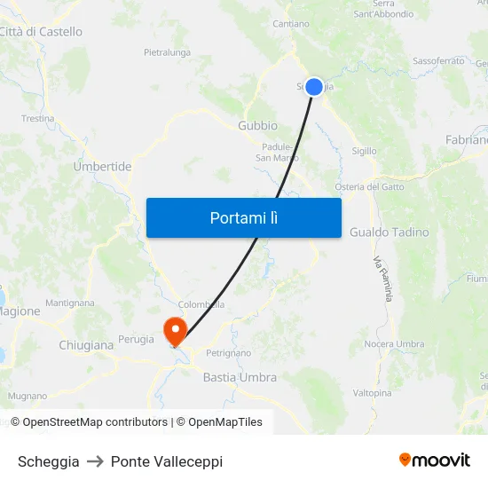 Scheggia to Ponte Valleceppi map