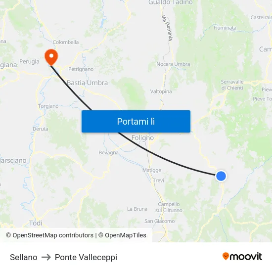 Sellano to Ponte Valleceppi map