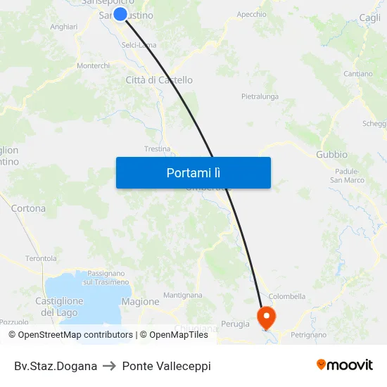 Bv.Staz.Dogana to Ponte Valleceppi map