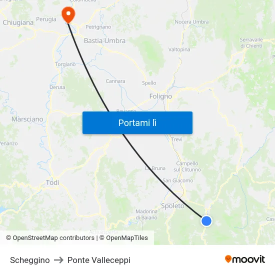 Scheggino to Ponte Valleceppi map