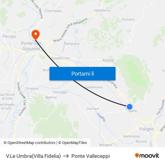 V.Le (Villa Fidelia) to Ponte Valleceppi map