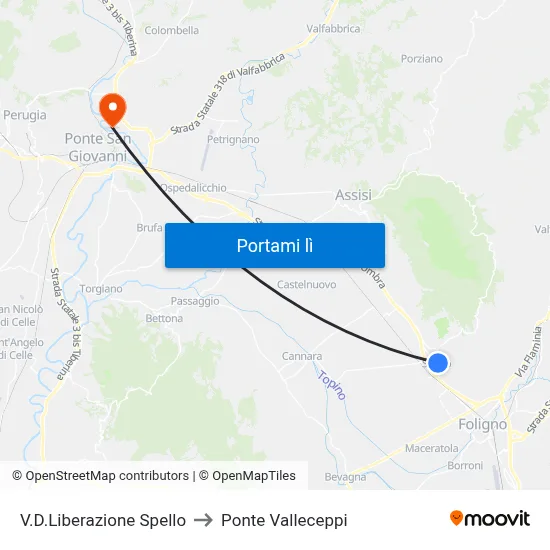 V.D.Liberazione Spello to Ponte Valleceppi map