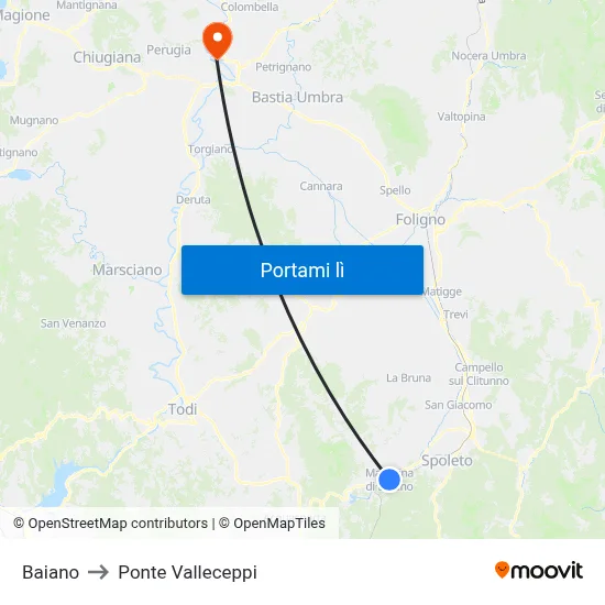 Baiano to Ponte Valleceppi map