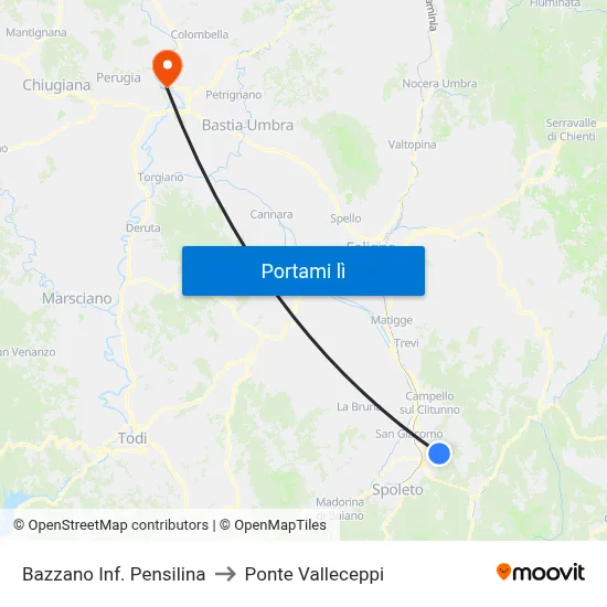 Bazzano Inf. Pensilina to Ponte Valleceppi map