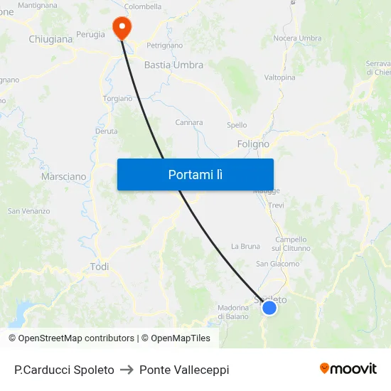 P.Carducci Spoleto to Ponte Valleceppi map