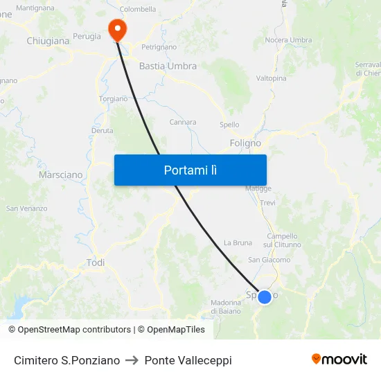 Cimitero S.Ponziano to Ponte Valleceppi map
