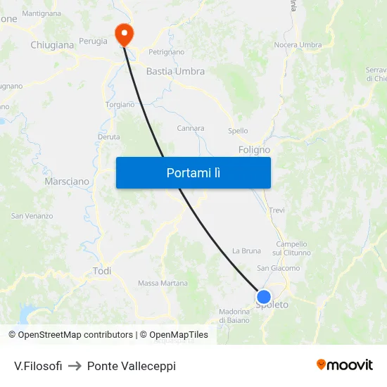 V.Filosofi to Ponte Valleceppi map