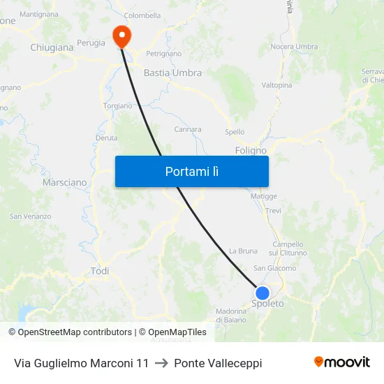 Via Guglielmo Marconi 11 to Ponte Valleceppi map