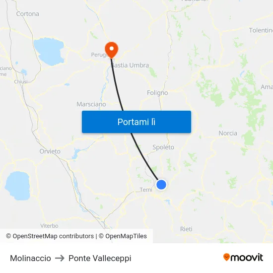 Molinaccio to Ponte Valleceppi map