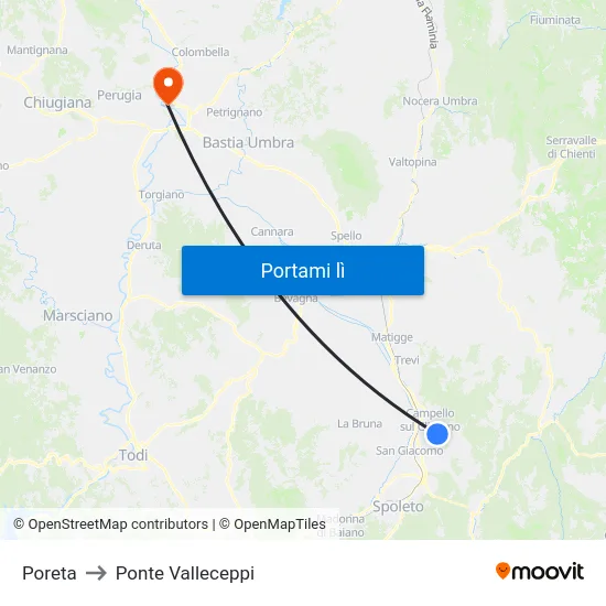 Poreta to Ponte Valleceppi map