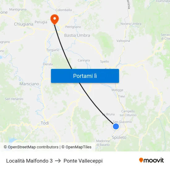 Località Malfondo 3 to Ponte Valleceppi map