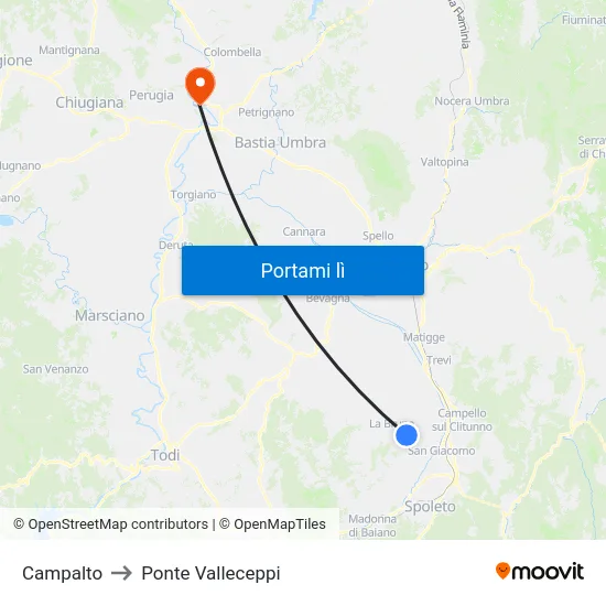 Campalto to Ponte Valleceppi map
