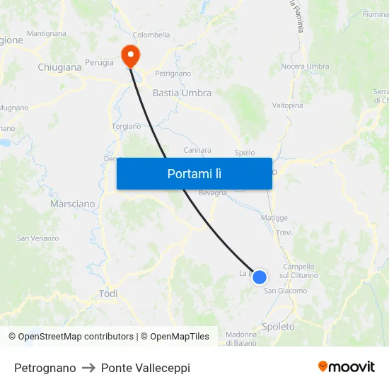 Petrognano to Ponte Valleceppi map