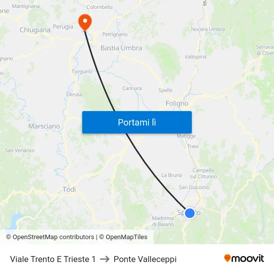 Viale Trento E Trieste 1 to Ponte Valleceppi map