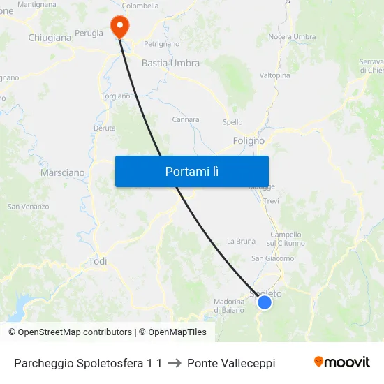 Parcheggio Spoletosfera 1 1 to Ponte Valleceppi map