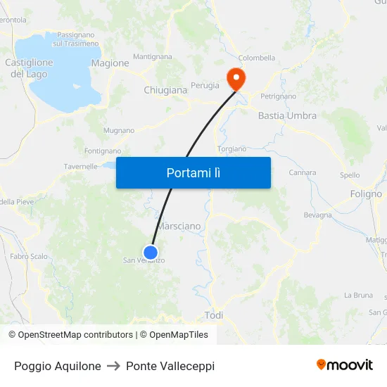 Poggio Aquilone to Ponte Valleceppi map