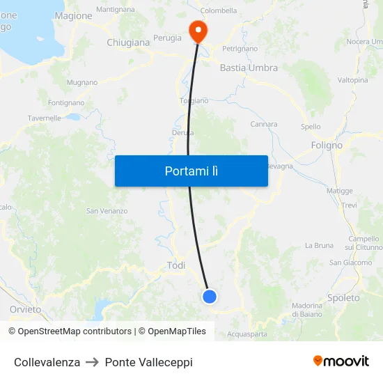 Collevalenza to Ponte Valleceppi map
