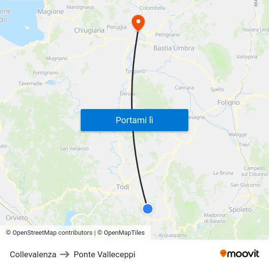 Collevalenza to Ponte Valleceppi map