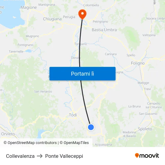 Collevalenza to Ponte Valleceppi map