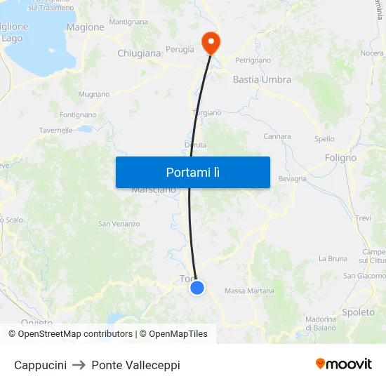 Cappucini to Ponte Valleceppi map