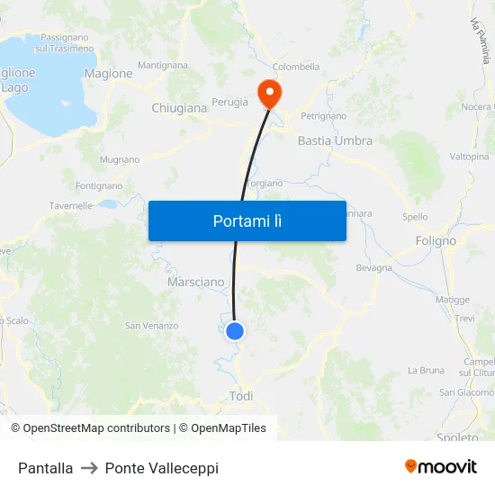 Pantalla to Ponte Valleceppi map