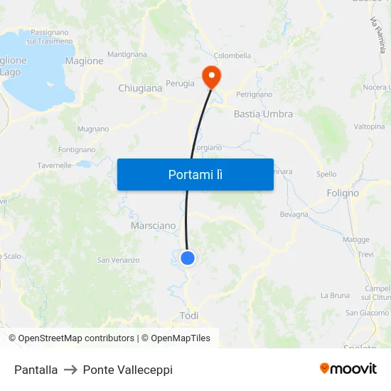 Pantalla to Ponte Valleceppi map
