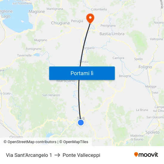 Via Sant'Arcangelo 1 to Ponte Valleceppi map