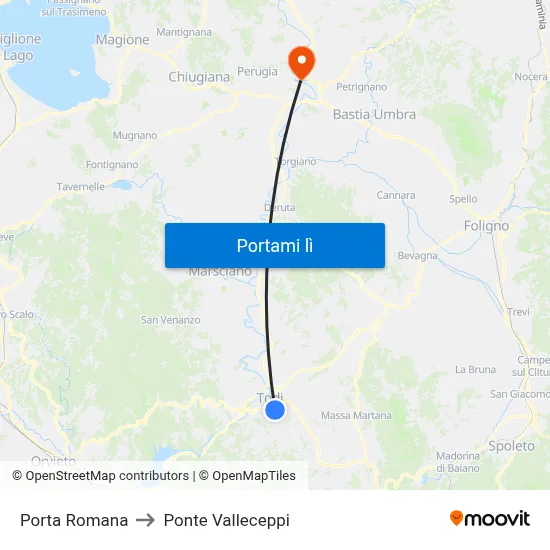 Porta Romana to Ponte Valleceppi map